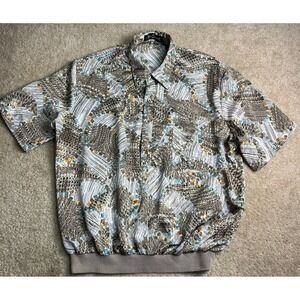 Vintage Alan Stuart Banded Polo Shirt Mens Large Designer Striped Short Sleeve